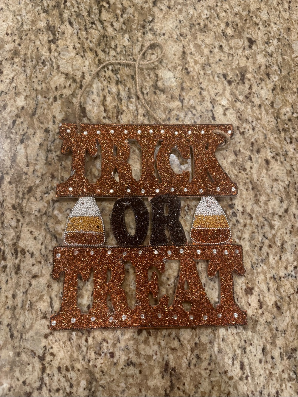 Glitter 'Trick or Treat' Hanging Sign in Orange, Black & White